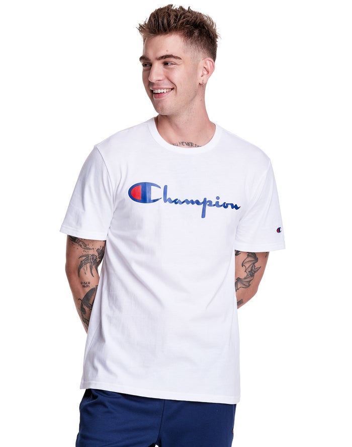 Champion Mens T-Shirt NZ - Lightweight Script Logo White ( 7135-RLUQP )